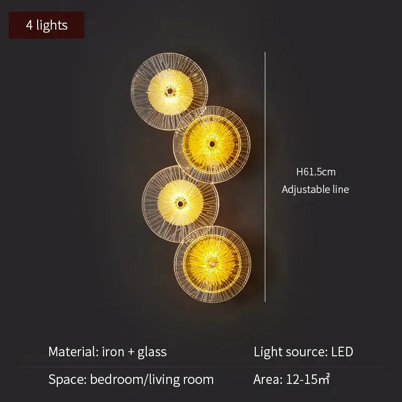 Modern golden radial crystal wall lamp for living room