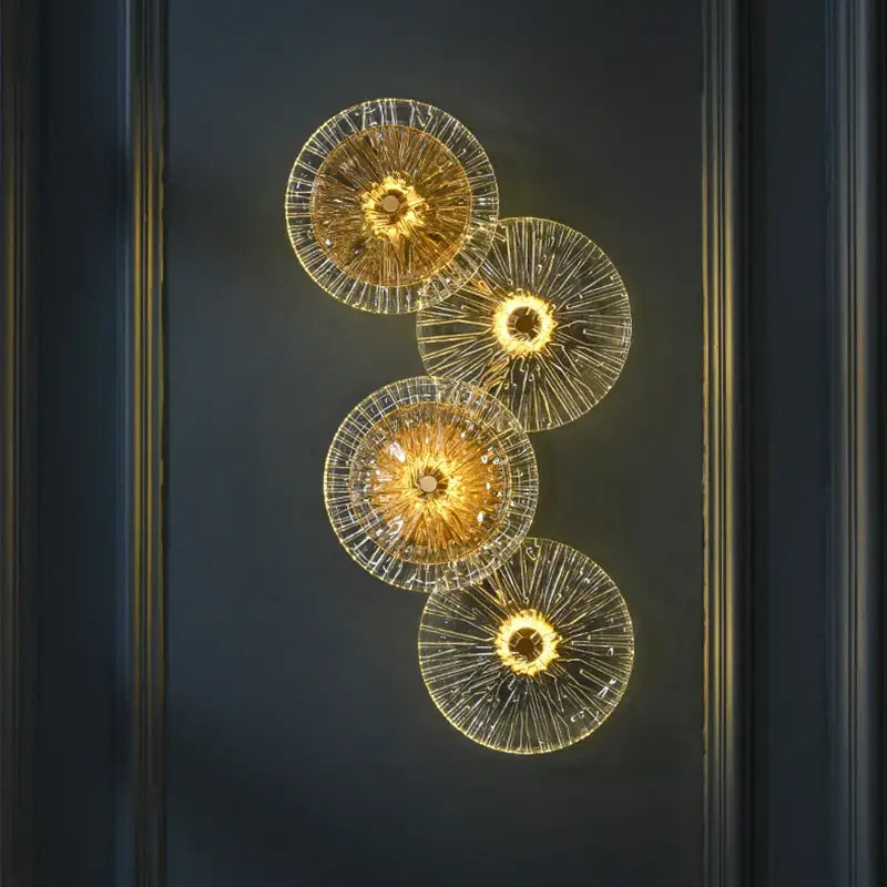 Modern golden radial crystal wall lamp for living room