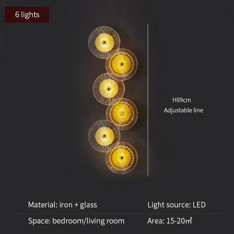 Modern golden radial crystal wall lamp for living room
