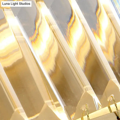 Modern golden rectangle led wall sconce with clear faceted crystal