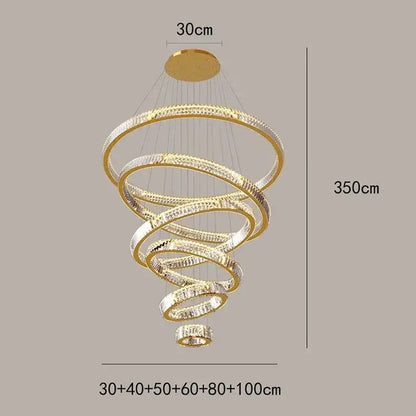Modern golden spiral crystal round chandelier staircase pendant light