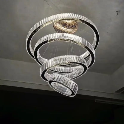 Modern golden spiral crystal round chandelier staircase pendant light