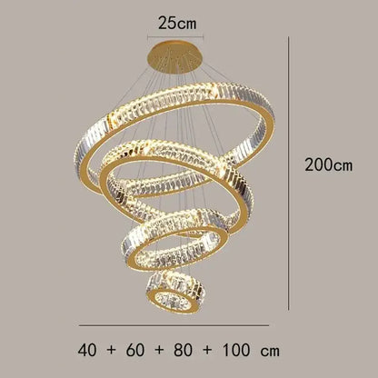 Modern golden spiral crystal round chandelier staircase pendant light