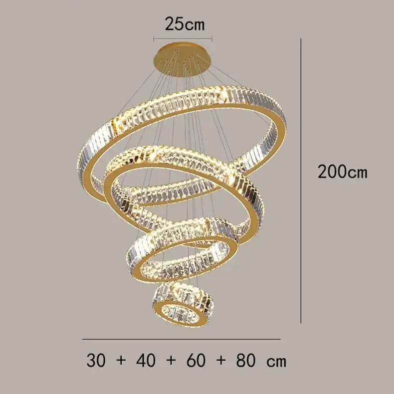 Modern golden spiral crystal round chandelier staircase pendant light