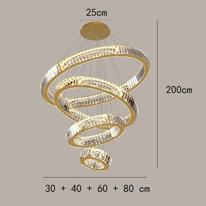Modern golden spiral crystal round chandelier staircase pendant light