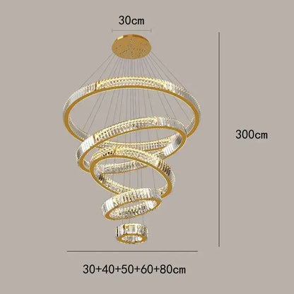 Modern golden spiral crystal round chandelier staircase pendant light