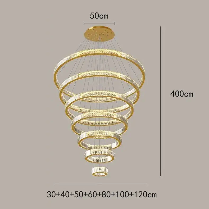Modern golden spiral crystal round chandelier staircase pendant light