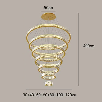 Modern golden spiral crystal round chandelier staircase pendant light