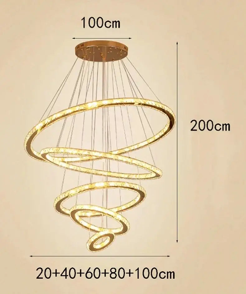 Modern golden spiral crystal stair chandelier living room led light