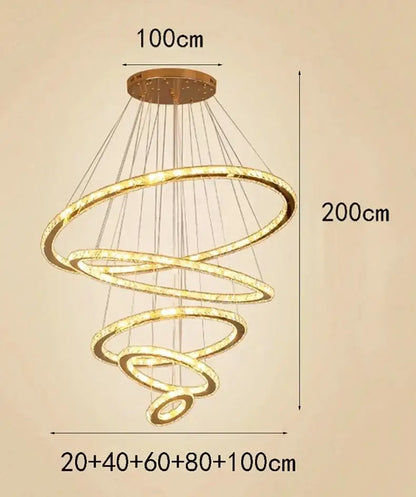 Modern golden spiral crystal stair chandelier living room led light