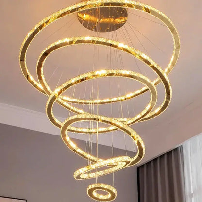 Modern golden spiral crystal stair chandelier living room led light