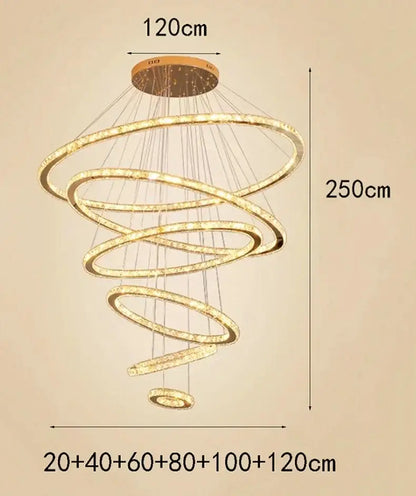 Modern golden spiral crystal stair chandelier living room led light