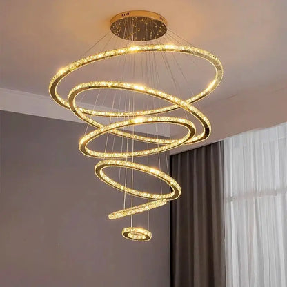 Modern golden spiral crystal stair chandelier living room led light