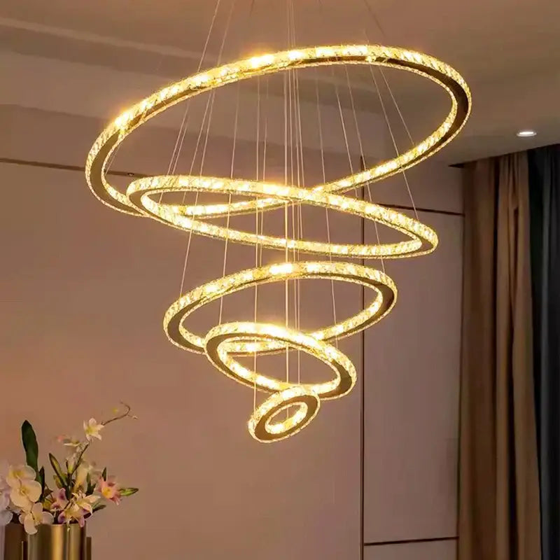 Modern golden spiral crystal stair chandelier living room led light