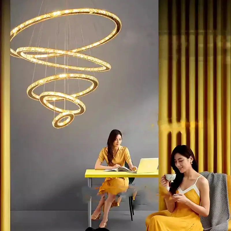 Modern golden spiral crystal stair chandelier living room led light