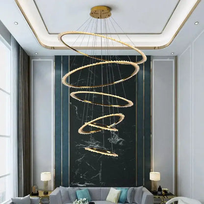 Modern golden spiral crystal chandelier living room light