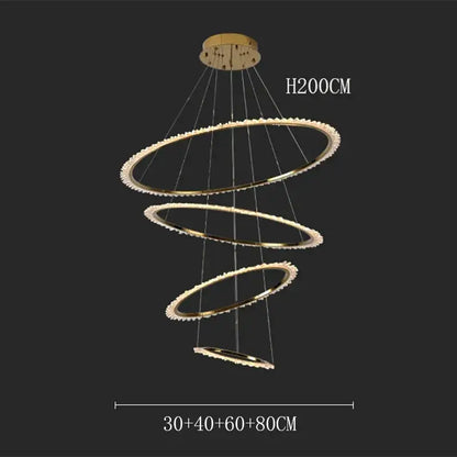 Modern golden spiral crystal chandelier living room light
