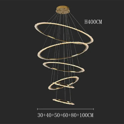 Modern golden spiral crystal chandelier living room light
