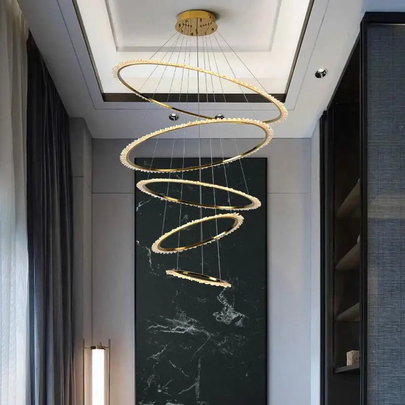 Modern golden spiral crystal chandelier living room light