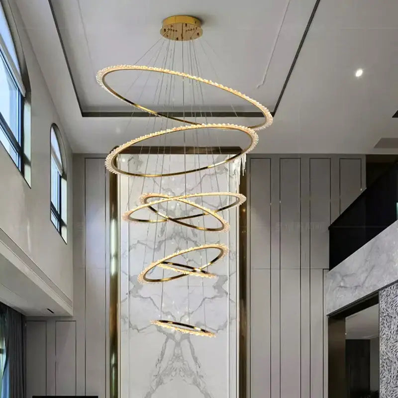 Modern golden spiral crystal chandelier living room light
