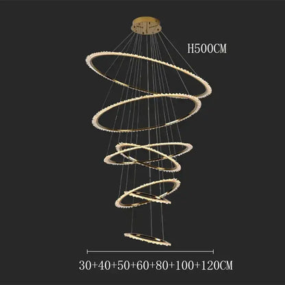Modern golden spiral crystal chandelier living room light