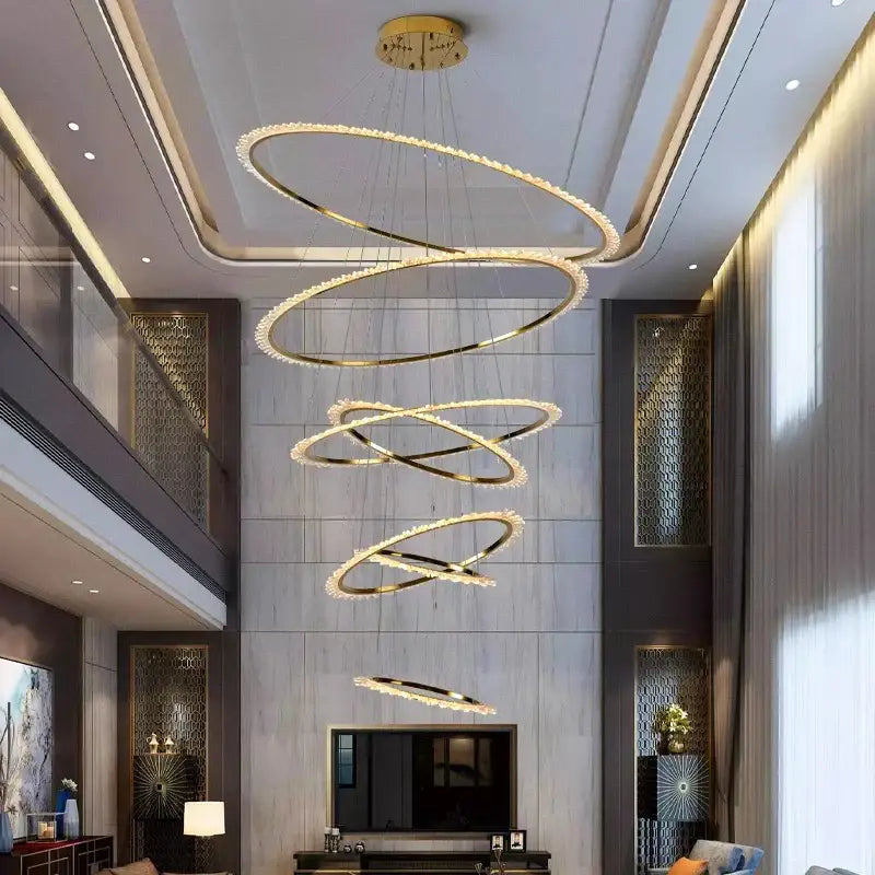Modern golden spiral crystal chandelier living room light