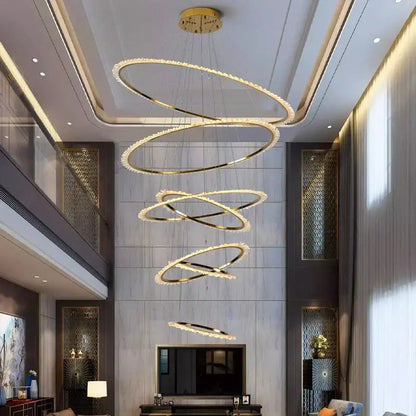 Modern golden spiral crystal chandelier living room light