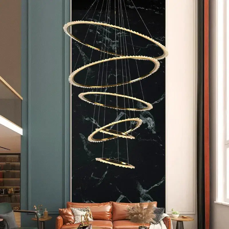 Modern golden spiral crystal chandelier living room light