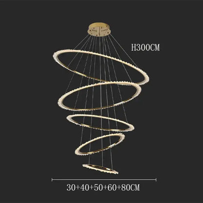 Modern golden spiral crystal chandelier living room light