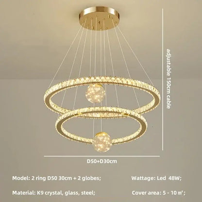 Modern golden spiral crystal led chandelier living room