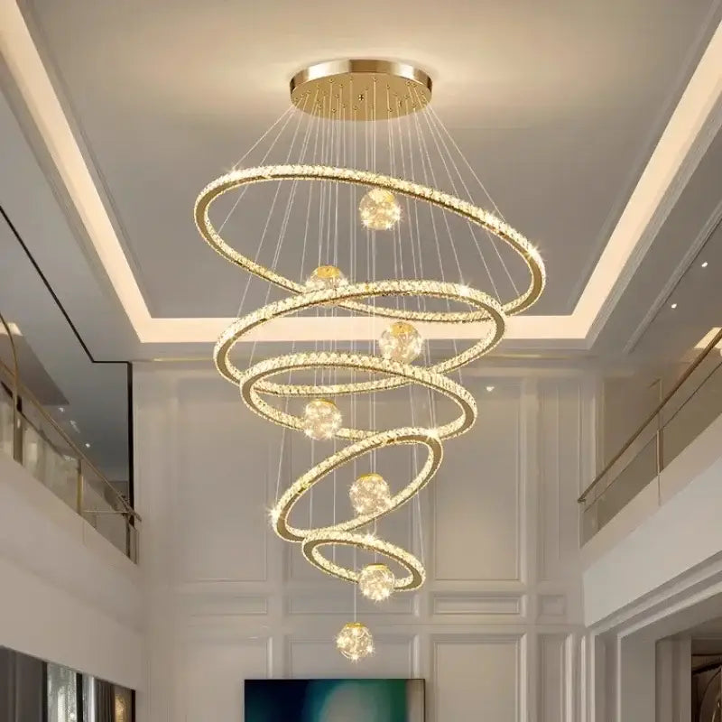 Modern golden spiral crystal led chandelier living room
