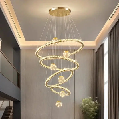 Modern golden spiral crystal led chandelier living room