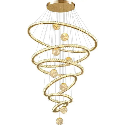 Modern golden spiral crystal led chandelier living room