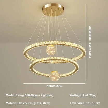 Modern golden spiral crystal led chandelier living room
