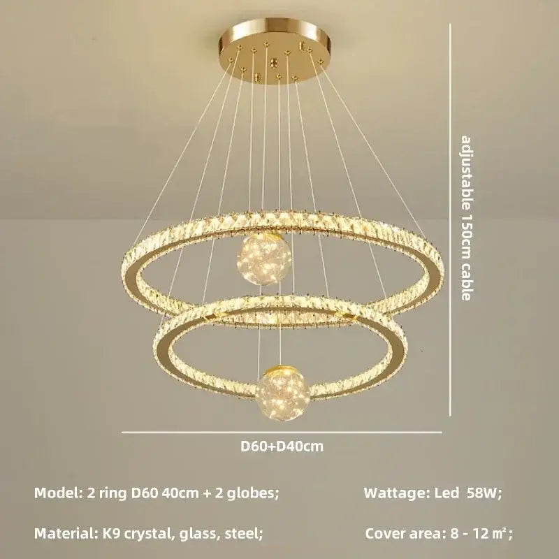 Modern golden spiral crystal led chandelier living room