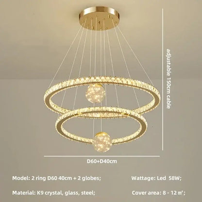 Modern golden spiral crystal led chandelier living room