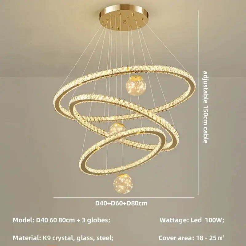 Modern golden spiral crystal led chandelier living room