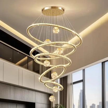 Modern golden spiral crystal led chandelier living room