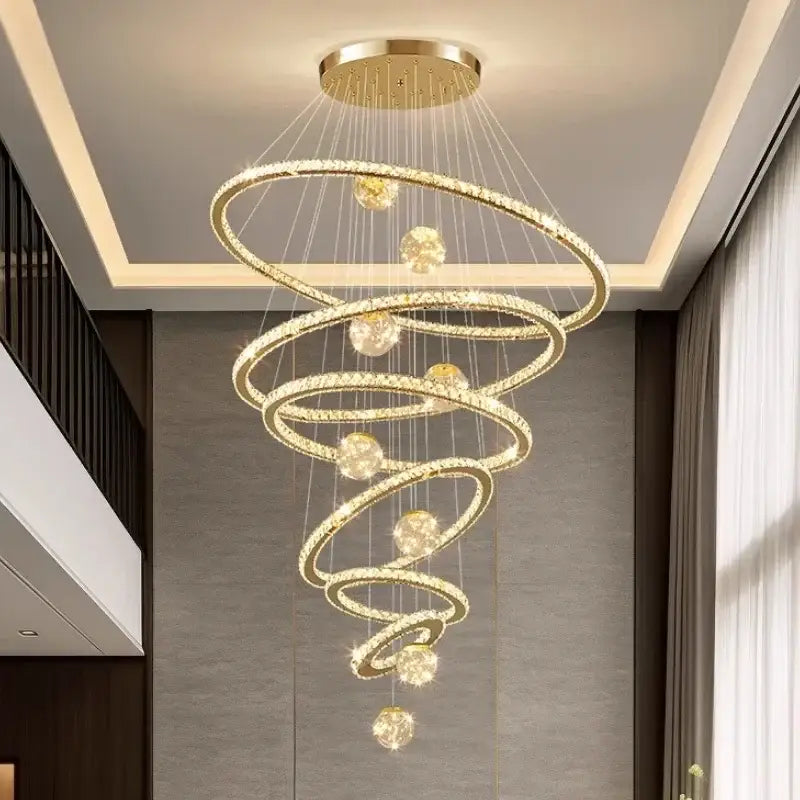 Modern golden spiral crystal led chandelier living room