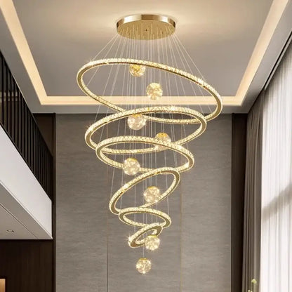 Modern golden spiral crystal led chandelier living room