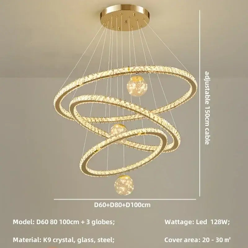 Modern golden spiral crystal led chandelier living room