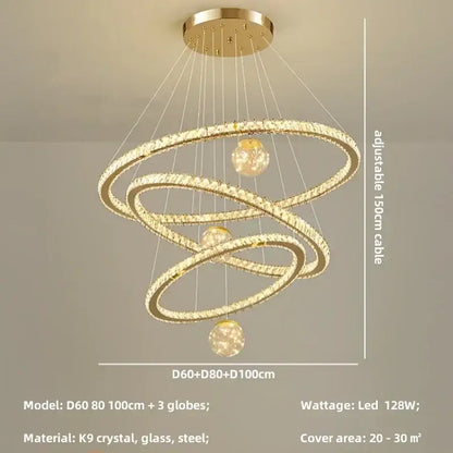 Modern golden spiral crystal led chandelier living room