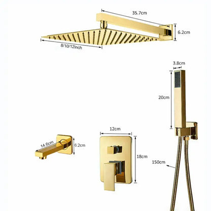 Modern golden square rain shower set bathroom concealed mixer taps