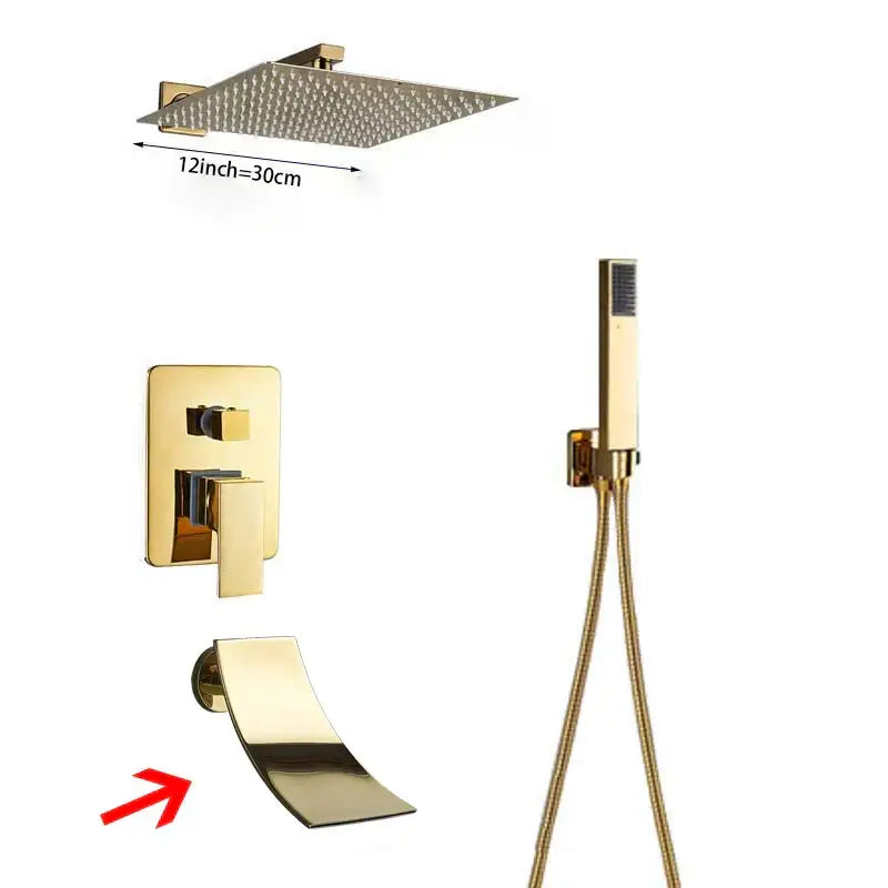 Modern golden square rain shower set bathroom concealed mixer taps