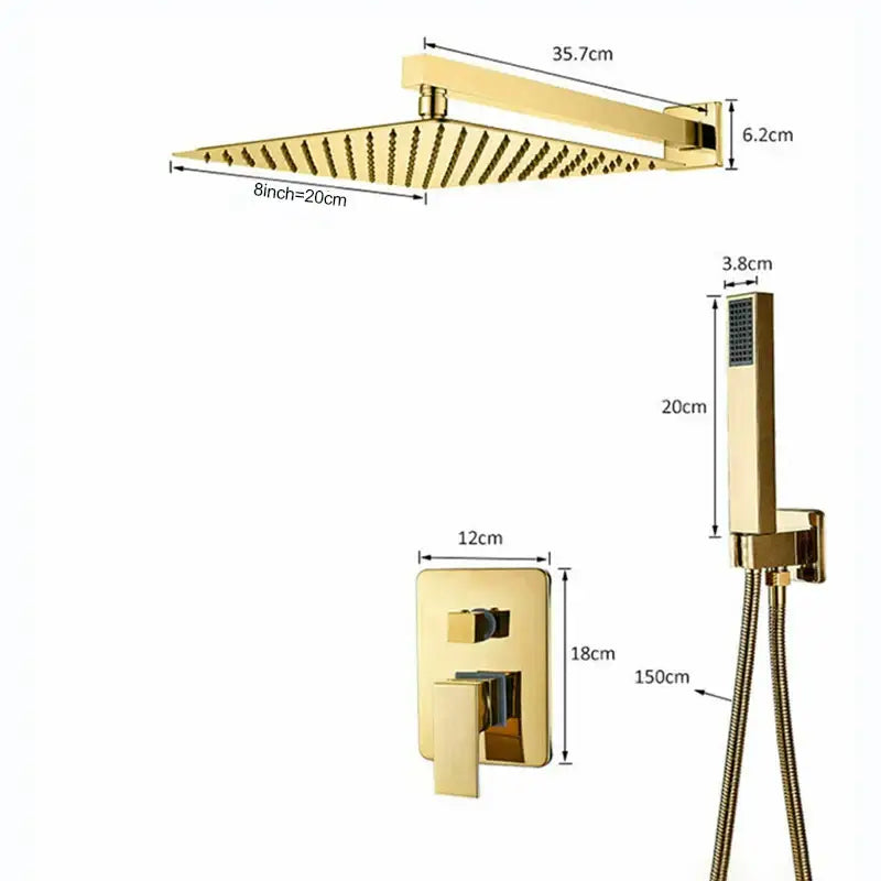 Modern golden square rain shower set bathroom concealed mixer taps