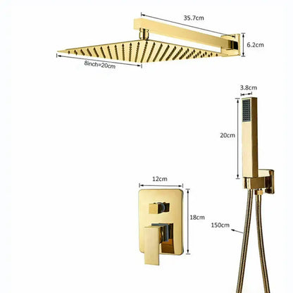Modern golden square rain shower set bathroom concealed mixer taps