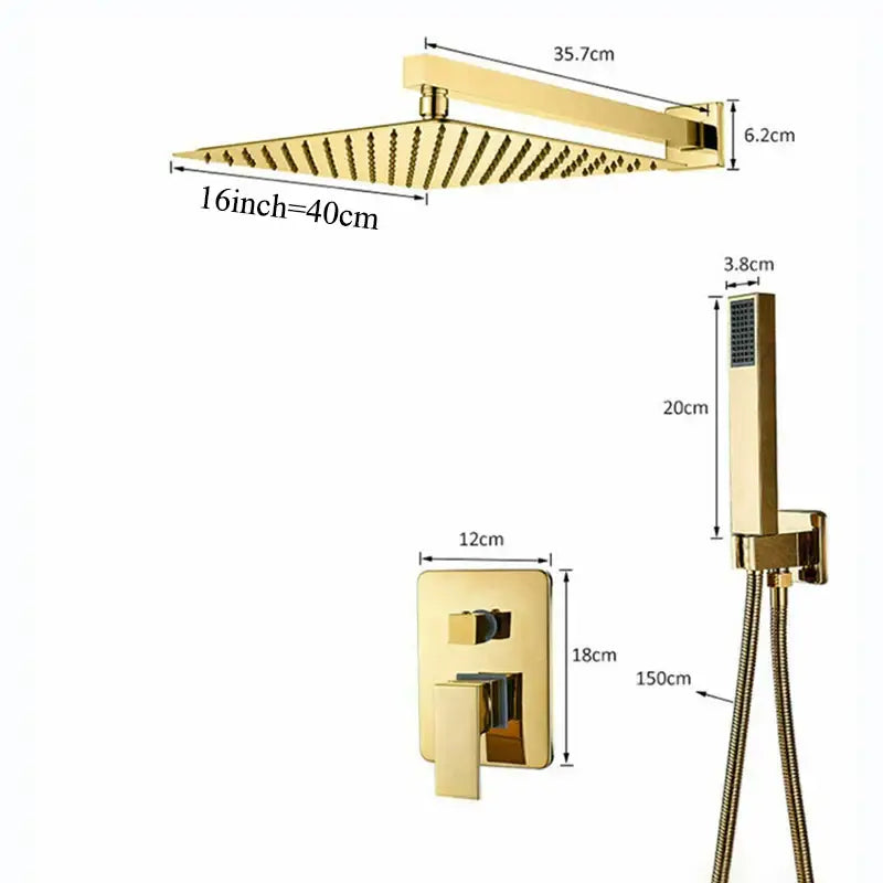 Modern golden square rain shower set bathroom concealed mixer taps