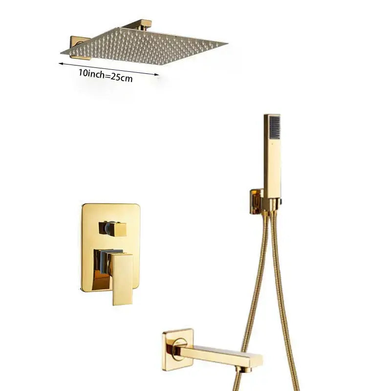 Modern golden square rain shower set bathroom concealed mixer taps