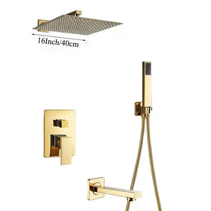 Modern golden square rain shower set bathroom concealed mixer taps