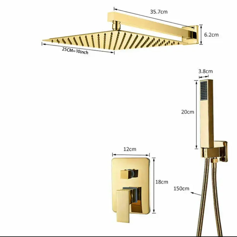 Modern golden square rain shower set bathroom concealed mixer taps